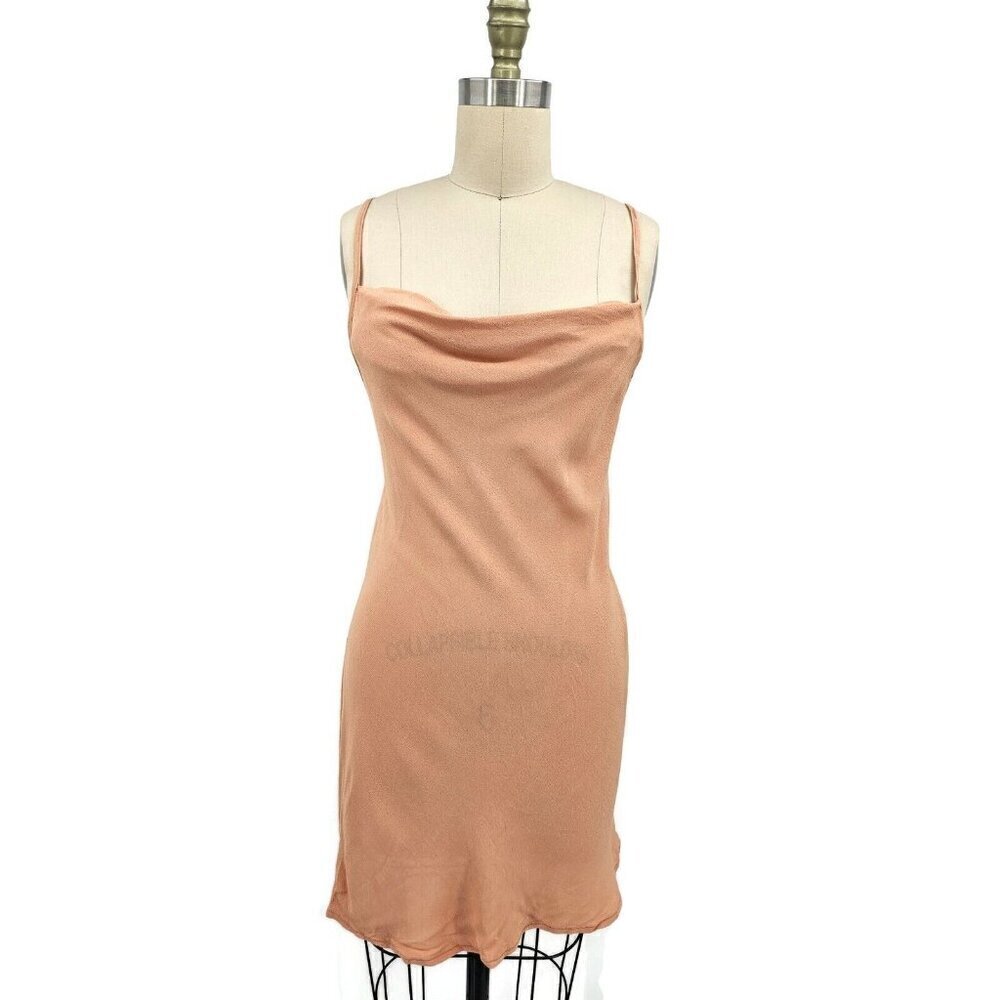 New Flynn Skye Cowl Neck Mini Slip Dress Womens S Peach Rayon